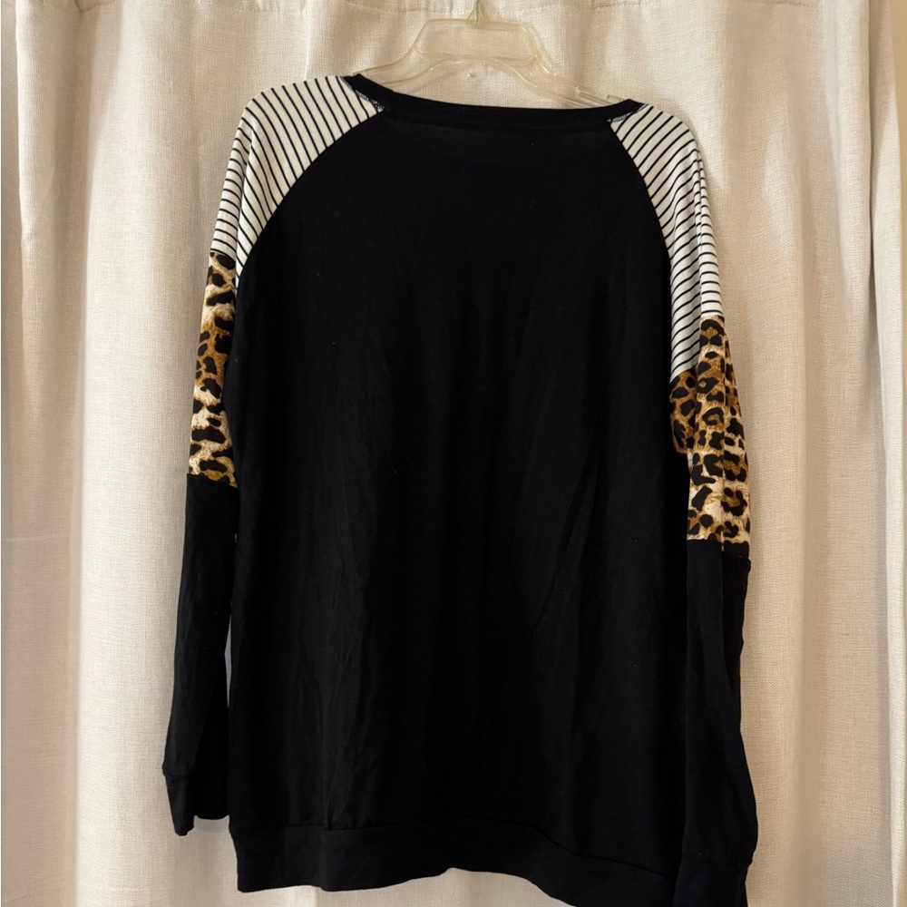 Black Leopard Print Sleeve Oversized Shirt